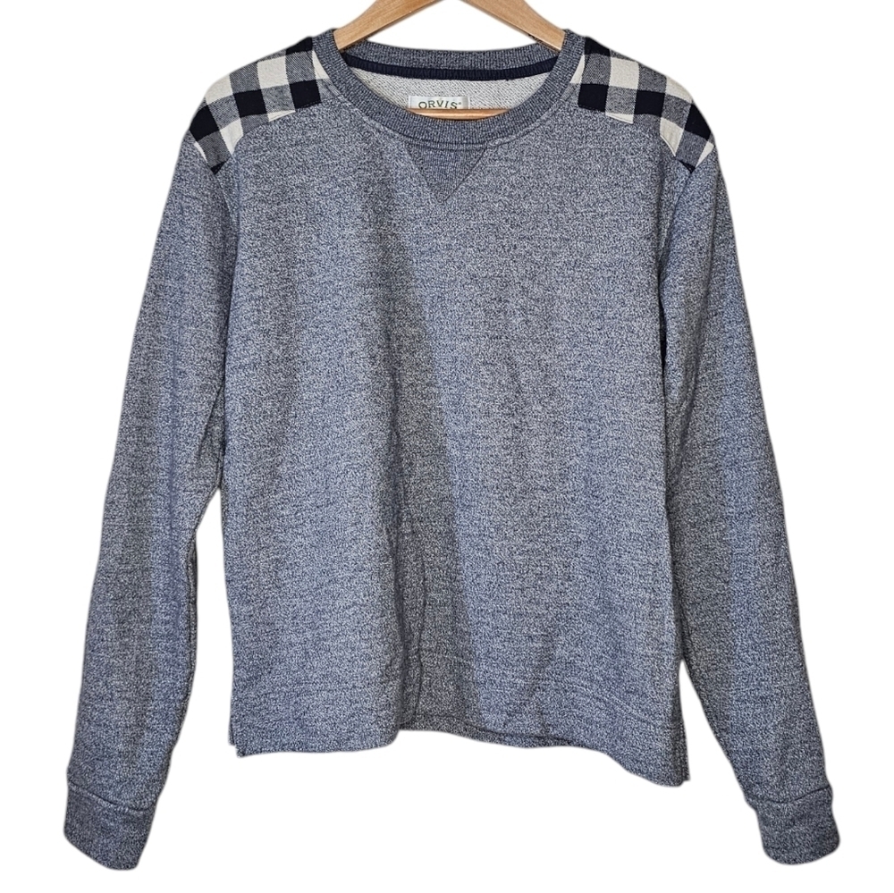 Orvis Crew Sweater Buffalo Plaid Gray Black Size Small